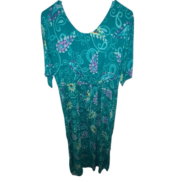 EUC Vintage Diane Von Furstenberg Teal Paisley Maxi Dress Small Medium 90s Retro - Picture 5 of 5